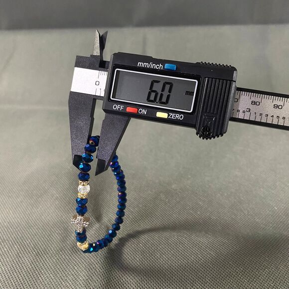 Metallic Iridescent Blue Cross Charm Bracelet Octagon Beads Multicolor Stretch - Picture 6 of 8